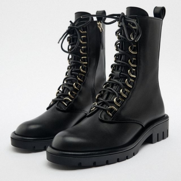 NWT Zara Geniune Leather High Top Boots - Picture 1 of 11